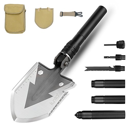 iunio Military Portable Folding Shovel [29 inch Length] with Carrying Pouch Army Surplus Multitool Tactical Spade for Camping, Hiking, Hunting, Backpacking, Trench Entrenching Tool, Car Emergency