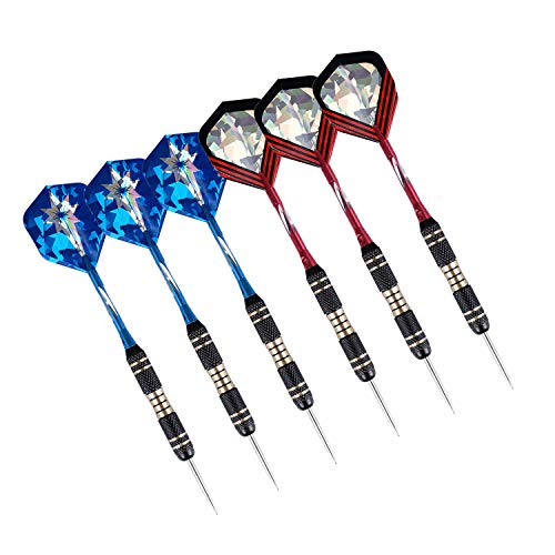 Lvgowyd 6 Pack Steel Tip Darts Set 24 Grams - Professional Metal Darts Tips with Aluminum Shafts Flights + Dart Sharpener + Dart Case (24g+Red+Blue)