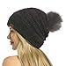 ViGrace Women Knit Slouchy Beanie Chunky Baggy Hat with Faux Fur Pompom Winter Soft Warm Ski Cap Dark Grey
