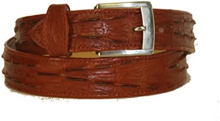 Men' Belt Crocodile Alligator Tail Cut Design Embossed Leather Cowboy Western Cognac (44)