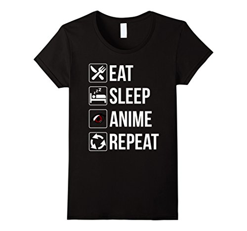 Women s funny eat sleep anime repeat tshirt small black