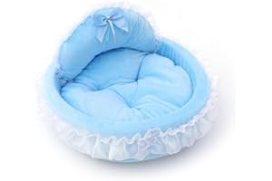 CkuionMAX Washable Princess Pet Bed for Small Medium Dogs & Cats - Soft Plush Warm Cave Sofa Cushion, Cozy Snuggle Nest Mat, Cute Comfy Kennel Pad(18.9''X16.54''X18.9'',Blue)