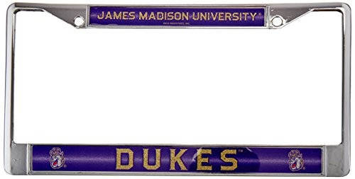 Rico Industries NCAA James Madison Dukes Bling Chrome License Plate Frame with Glitter Accent