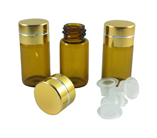 TOPWEL 12pcs 3 ml Amber Glass Essential Oil Bottle with Orifice Reducer and Gold Cap (B#)