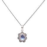 Luna Azure Colored Gem Moonstone Vintage Style 925 Sterling Silver Pendant Necklace 18