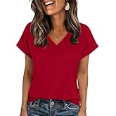 Zeagoo Womens Summer Tops Rolled Short Sleeve V Neck Shirts Casual Dressy Business Work Blouses Outfits