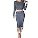New Solid Color Women Sexy Bodycon Long Sleeve Midriff Elegant Two Piece Dress