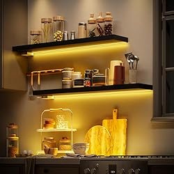 BAMEOS Black Floating Shelves with LED, 31" Sturdy