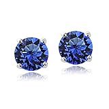 Silver Tone Birthstone Sapphire September Crystal Stud Earrings with Swarovski Elements