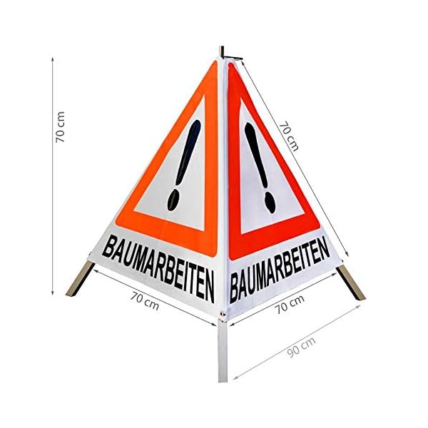 Warnpyramide/Faltsignal Achtung(VZ101) "BAUMARBEITEN" 70cm - weiÃ tagesleuchtend, leicht – Bild 3