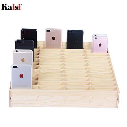 Kaisi 48 Grid Wooden Desktop Storage Box Mobile Phone Management Storage Box Creative Desktop Office Meeting Finishing Grid Multi Cell Phone Rack Display (48)