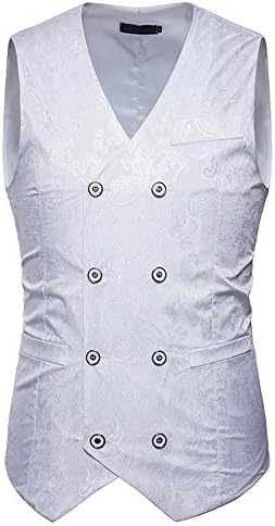 Ennglun Mens Waistcoat,Mens Gold Print Double-Breasted Waistcoat Vest Jacket Coat,Waistcoat for Men