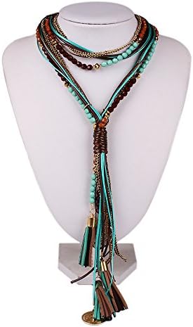 Girl Era Bohemian Long Tassel Bead Y Necklace Layered Vintage Costume Braided Jewelry,b