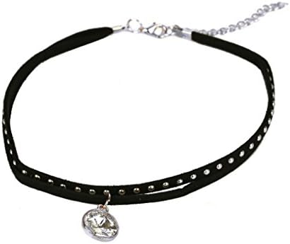Lux Accessories Lux Bridal Black Grommeted Suede and Crystal Stone Choker