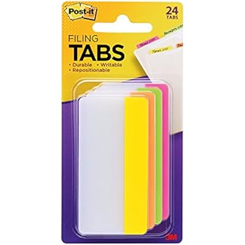 Post-it Tabs, 3 in, Solid, Assorted Bright Colors, Durable, Writable, Repositionable, Sticks Securely, Removes Cleanly, 6 Tabs/Color, 4 Colors, 24 Tabs/Pack, (686-PLOY3IN)