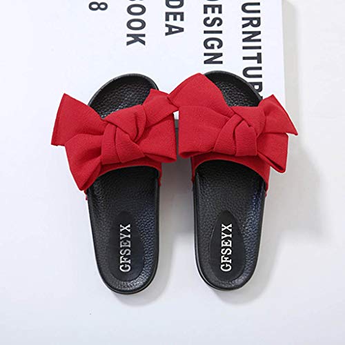 Women Bow Knot Non-Slip Shower Sandals,FAPIZI House Soft Foams Sole Pool Slippers Bathroom Slide Water Shoes Red - Thumbnail 2