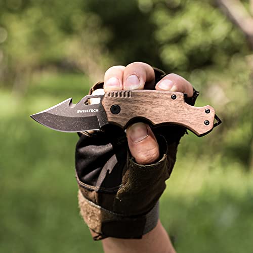 Swiss+Tech Pocket Folding Knife, Multi tool Tactical Knife with Wood