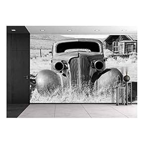 Old Abandoned Car in Black and White Has...