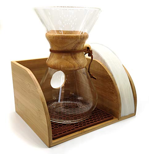 Hexnub Coffee Organizer Stand for Chemex, Bodum and Coffee Gator filtered Coffee Makers Premium Bamboo Caddy Station Holds Pour over Coffee Maker and Filters with Brown Dripper Mat Hexnub Coffee Organizer Stand for Chemex, Bodum and Coffee Gator filtered Coffee Makers Premium Bamboo Caddy Station Holds Pour over Coffee Maker and Filters with Brown Dripper Mat