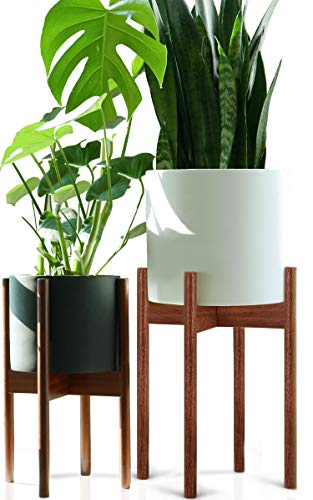 Fox & Fern Tall Plant Stand Walnut - EXCLUDING 10" White Ceramic Planter Pot