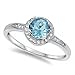 Halo Style Simulated Aquamarine & Cz Promise Engagement Ring .925 Sterling Sizes 3-12