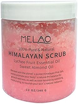 Vaiolab 100% Natural Himalayan Salt Body Scrub with Lychee Fruit Essential &amp; Almond Oil, All Natural Scrub to Exfoliate, Nourishes &amp; Moisturize Skin, Melao by Vaiolab (2 Packs)