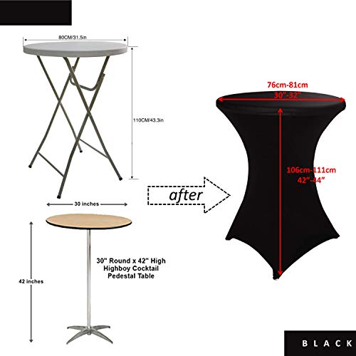 30 inch Highboy Cocktail Round Fitted Stretch Spandex Table Cover Cloth for Party Wedding Black HAORUI