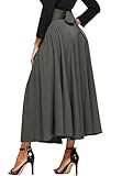 Asvivid Women's High Waist Pleated A Line Long Skirt Front Slit Belted Maxi Skirt S-XXL