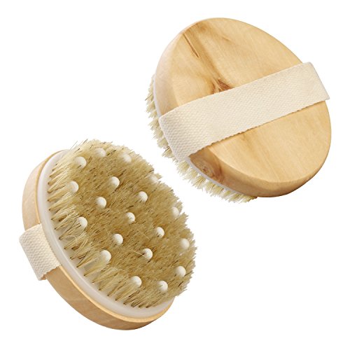 Dry / Wet Body Brush with Massage Nodules by ROMER - Natural Bristle for Better Exfoliation - Clear Dead Skin Cells While Reducing Cellulite & Toxins