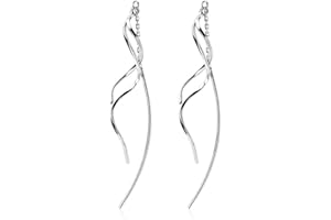 SLUYNZ Sterling Silver Curve Dangle Earrings for Women Teens Wave Dangle Earrings Threader Tassel