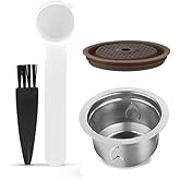 Stainless Steel Reusable Coffee Capsules for Nespresso Vertuo Machine,Refillable Coffee Pods with Silicone Lids, Spoon and Br