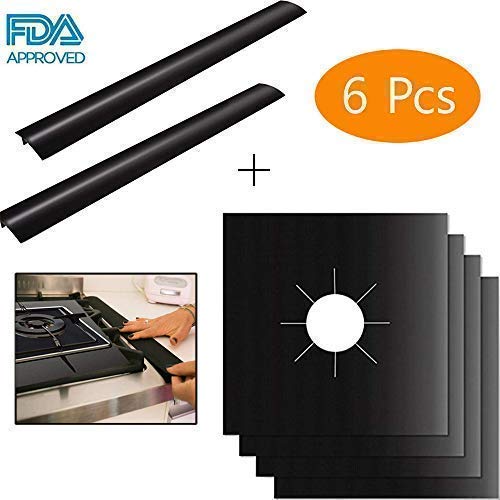 4 Pcs Gas Stove Burner Covers + 2 Pcs Silicone Kitchen Stove Counter Gap Cover - Heat Resistant Gas Range Protectors Reusable Dishwasher Safe, Easy to Clean and Cut - Thumbnail 7
