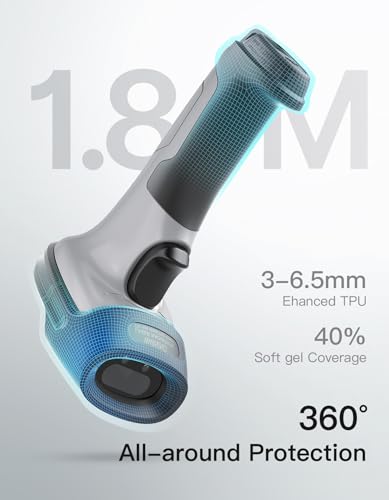 Inateck BCST-72 1D 2D QR Barcode Reader, Wireless Barcode Scanner Gun with 2600mAh Battery and Anti-Shock Protection, 1.8 m Barcode Reader for PC Computer Android iOS, with APP and SDK