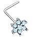 20g IP Gold Stainless Steel 8mm Opalite Gem Flower L-Shaped Nose Rings