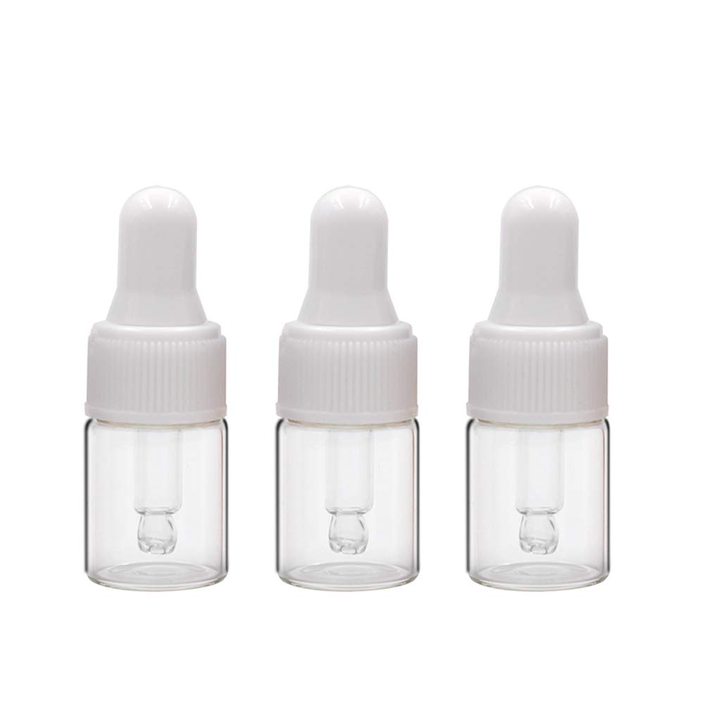 JIHUOO 25 Pcs Clear Empty Glass Dropper Bottles Essential Oil Vials Refillable Sample Bottles with Glass Pipette 3ml