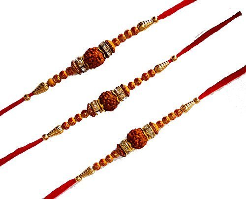 dms retail set of 3 rudraksh rakhi set for brother with roli chawal