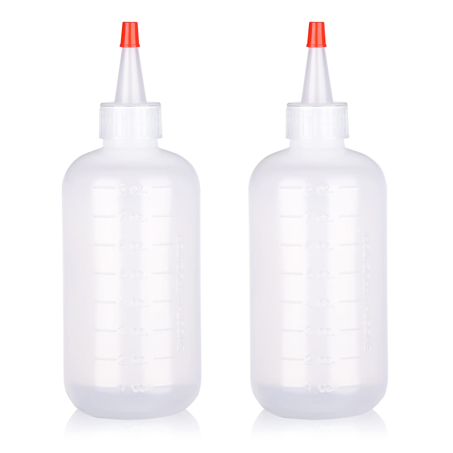 AOVNA 2 Pack Applicator Bottles with Tip Squeeze Plastic Graduated Bottles for Salon Hair Care (240ml), Red