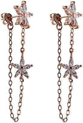 Gold Rose CZ Cubic Zirconia Earrings for Women Stud Drop Long Earrings Best Gift (Gold Rose)