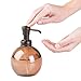 mDesign Round Glass Refillable Liquid Soap Dispenser Pump Bottle for Bathroom Vanity Countertop, Kitchen Sink - Holds Hand Soap, Dish Soap, Hand Sanitizer, Essential Oils - Sand Brown/Bronze