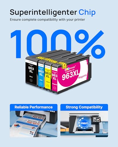 GPC Image 963XL 963 XL Compatible Ink Cartridges for HP 963 963XL Multipack for HP Officejet Pro 9010 9012 9013 9014 9015 9016 9018 9019 9020 9022 9023 9025 9026 9028 (4-pack)