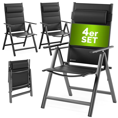 Casaria® Gartenstühle 4er Set Klappbar Gepolstert Alu 8- Fach Verstellbar 120 kg Belastbarkeit Wetterfest Outdoor Balkon Camping Hochlehner Klappstuhl