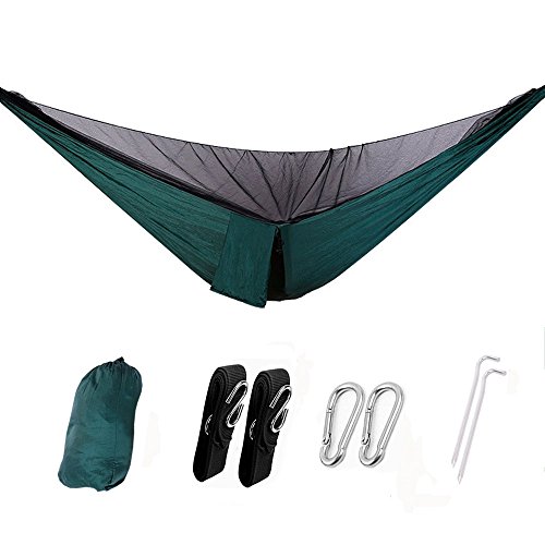 Anti-mosquito Camping Hammock Set – Hammock with Storage Bag + Tent Stakes + Tree Straps + Carabiner Clips – Portable Ultrathin Hammock for Camping, Hiking and Outdoor Activities