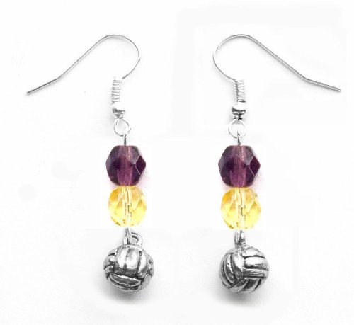 "Water Polo Ball" Water Polo Earrings (Team Colors Purple & Yellow)