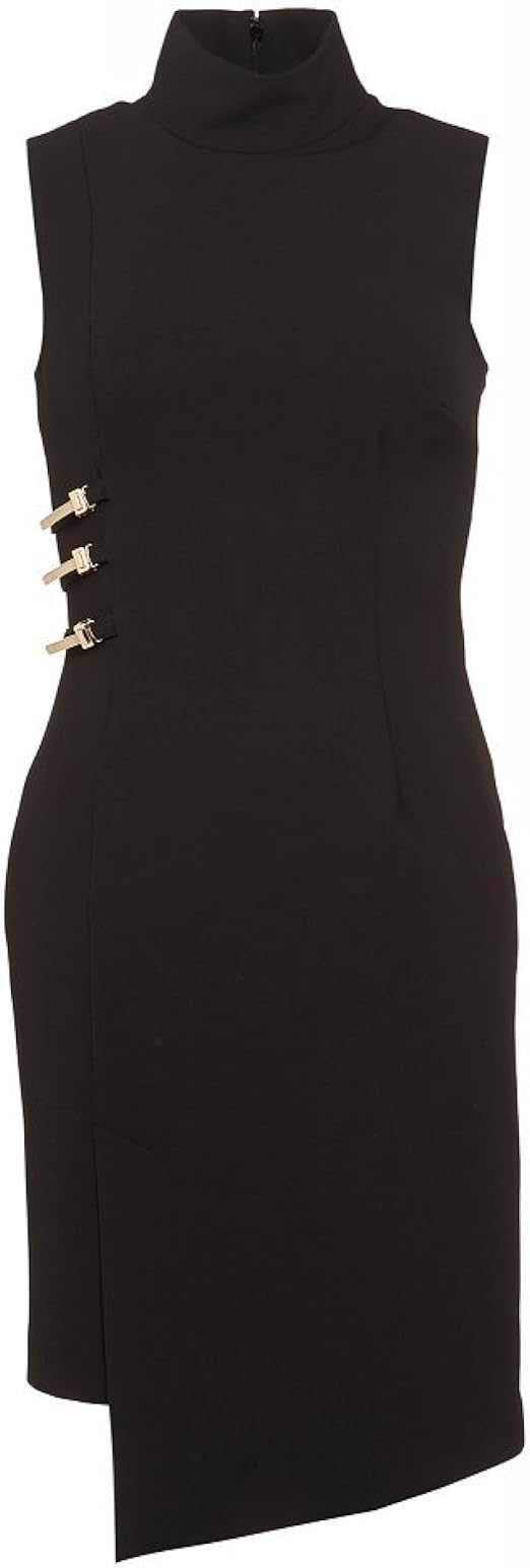 Versace Collection Dress Black Asymmetric Split Hem Buckle Dress