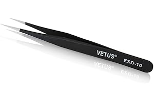 Vetus Anti-static SMD Black Tweezer Non-magnetic Stainless Steel Pointed Tip ESD-10