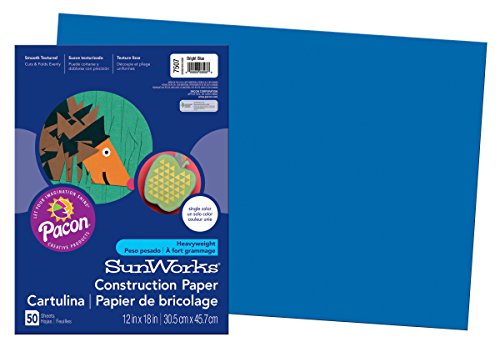 Pacon SunWorks Construction Paper, 12" x 18", 50-Count, Bright Blue (7507)