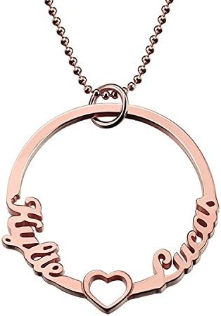 Illango Customized Heart Names Necklace Circle Necklace Heart in Heart Necklace Couple Jewelry Anniversary Gift