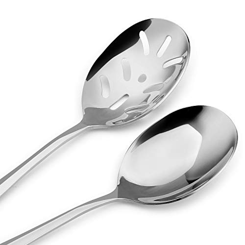 SHARECOOK Serving Spoons x 3, Slotted Serving Spoon x 3, Stainless Steel Party Buffet Catering Dinner Banquet Serving Spoons, 8.6 inches, Mirror Finish, Dishwasher Safe