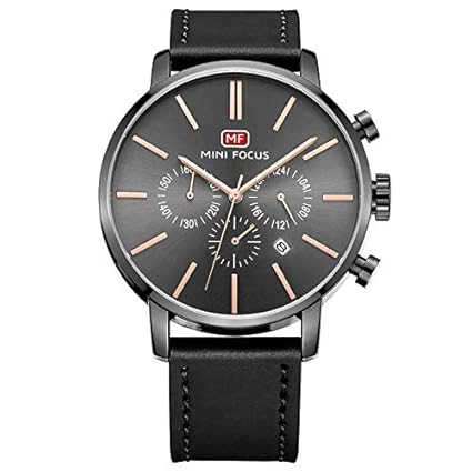 Mini Focus Fashion Men Watch Casual Quartz Watch, Chronograph Calendar Waterproof Genunie Leather Watch MF0023G.02