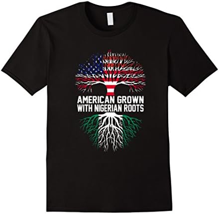 Men's American Grown With Nigerian Roots Nigeria Gift Flag T-Shirt XL Black